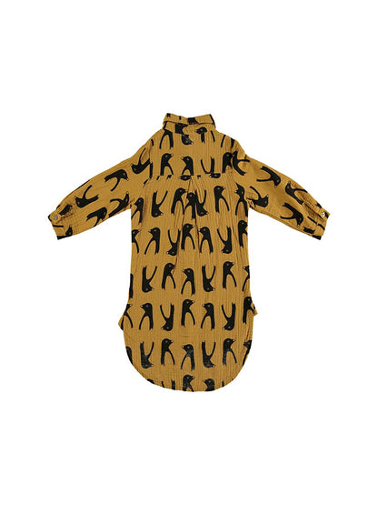 MUSTARD PENGUINS PRINTED SHIRT DRESS