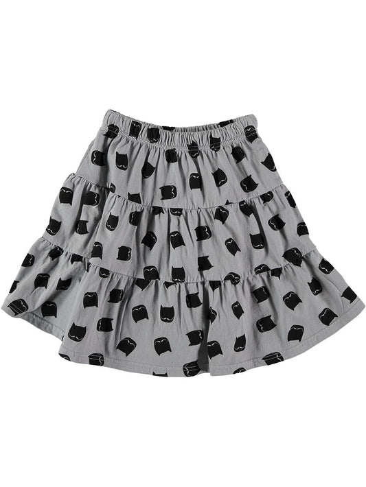 LIGHT GRAY RUFFLED SKIRT PRINTED WITH WISTACHES CATS