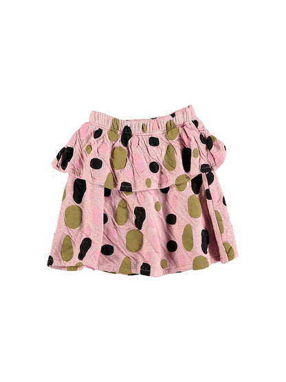 PINK MINI SKIRT WITH DOUBLE RUFFLE WITH BRUSH STROKES PRINT