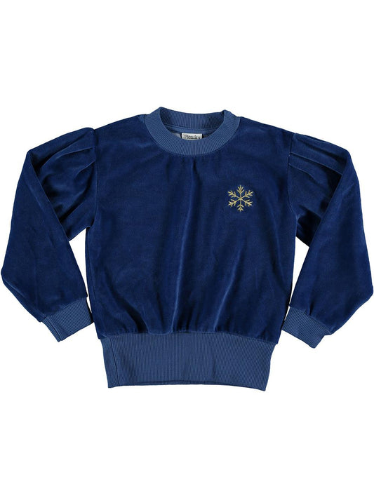 BLUE LONG SLEEVE SWEATER embroidered SNOW FLOWER