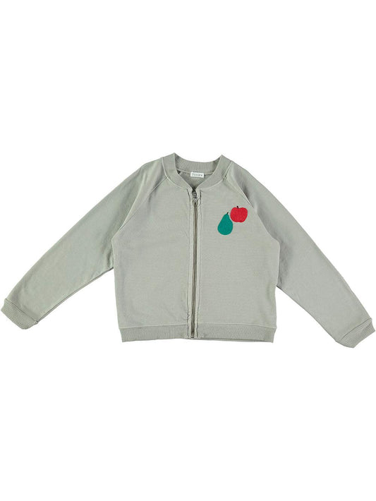 GRAY APPLE AND PEAR EMBROIDERY ZIP SWEATSHIRT