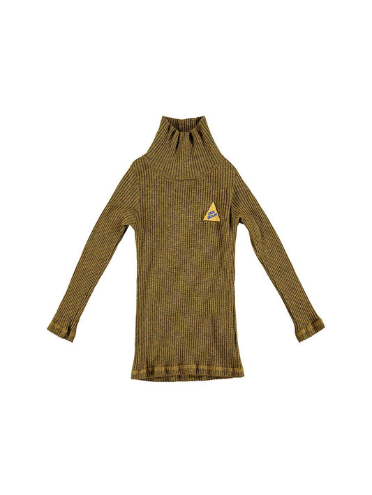 VIGORÉ YELLOW HIGH NECK T-SHIRT WITH TRIANGLE EMBROIDERY