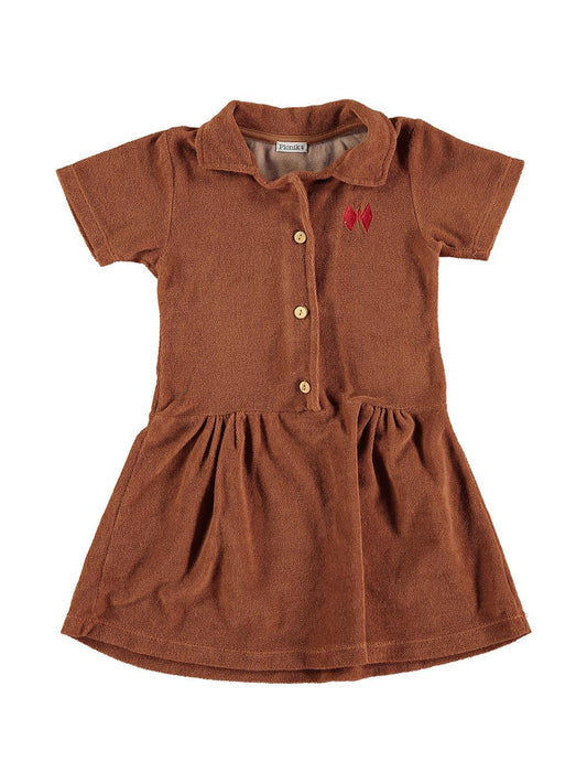 BROWN BUTTERFLY EMBROIDERY TERRY DRESS