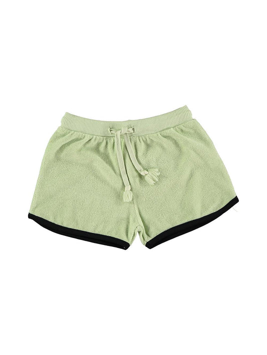 GREEN SHORTS WITH DRAWSTRING AND BLACK TRIMMING