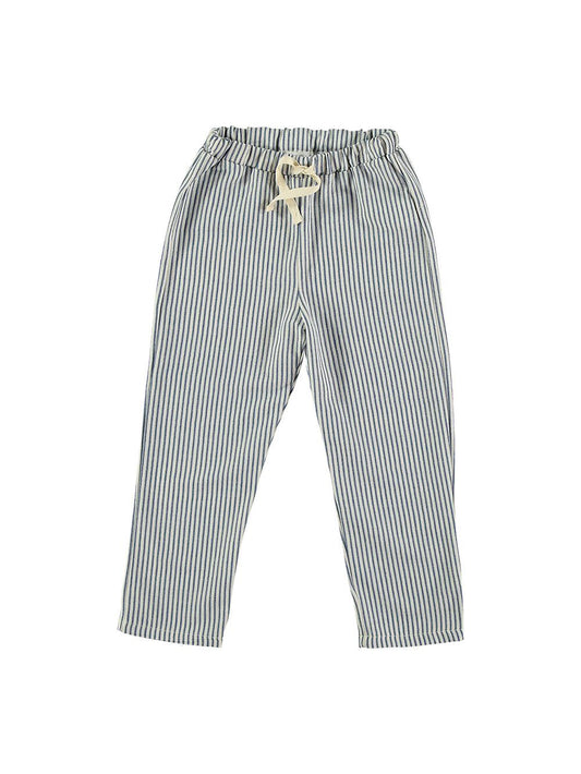 LONG BLUE AND WHITE STRIPED TROUSERS WITH DRAWSTRING AND POCKETS