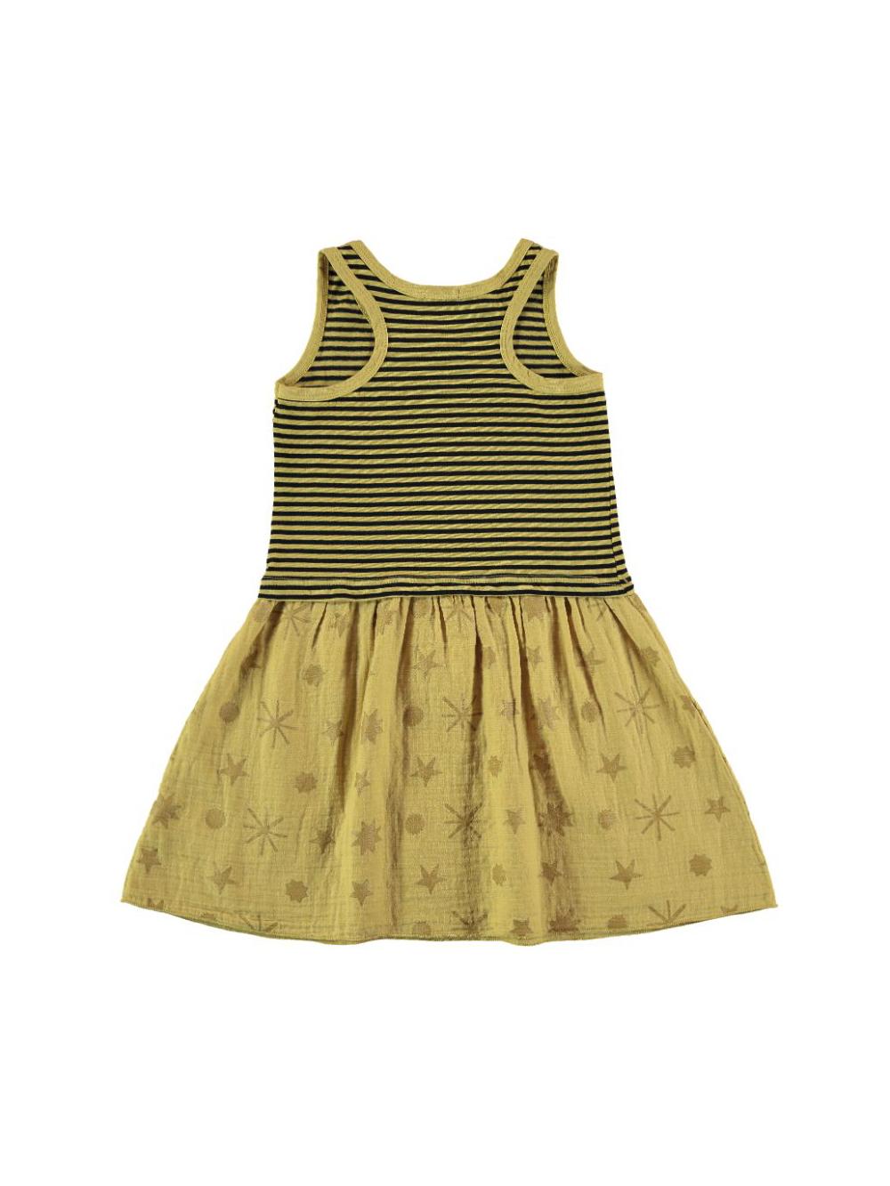 YELLOW STRIPES AND STARS PRINTED STRAPS DRESS