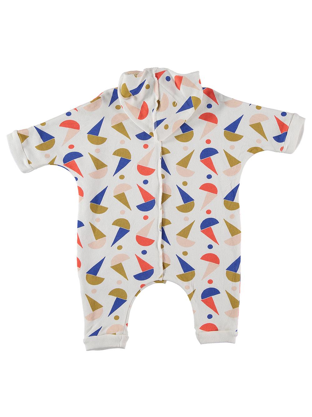 WHITE BOATS AND SUNS PRINT HOODED JUMPSUIT