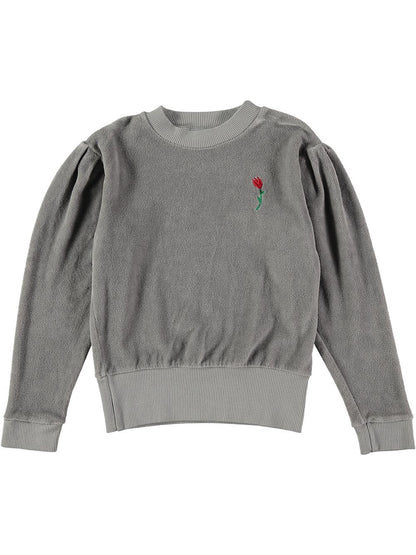 LIGHT GRAY TULIP EMBROIDERED VELVET SWEATER