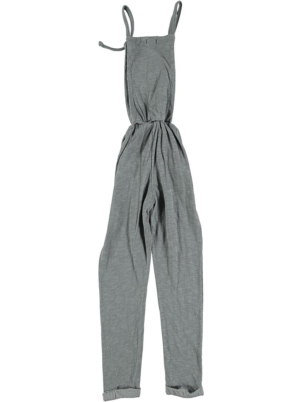 GRAY JUMPSUIT WITH GOLD HORIZONTAL STRIPES
