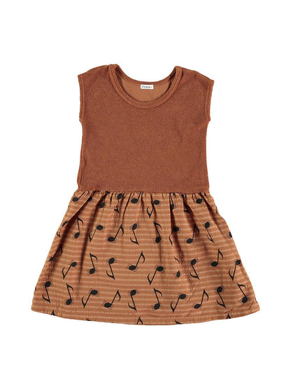 BROWN NOTES AND PENTAGRAM PRINTED DRESS