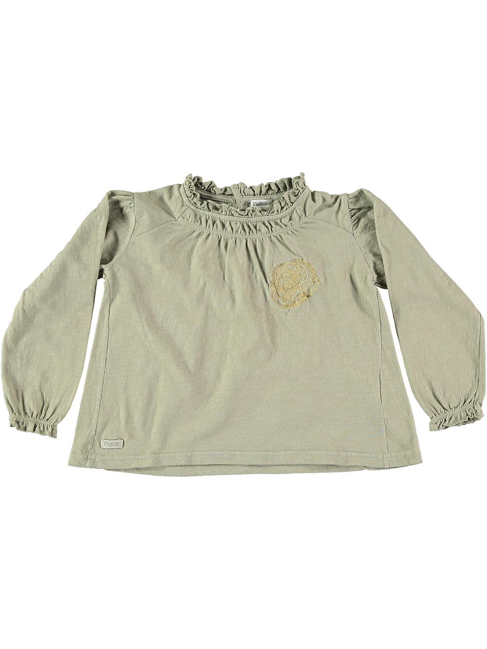 GREEN SHIRT WITH ROSE GOLDEN EMBROIDERY