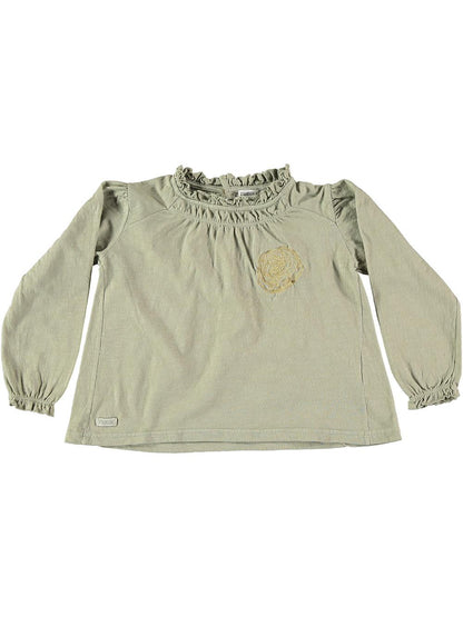 GREEN SHIRT WITH ROSE GOLDEN EMBROIDERY