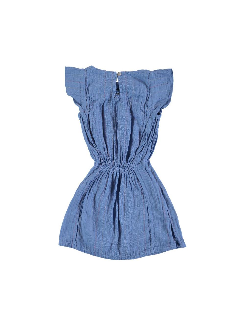 BLUE LUREX RUFFLE DRESS