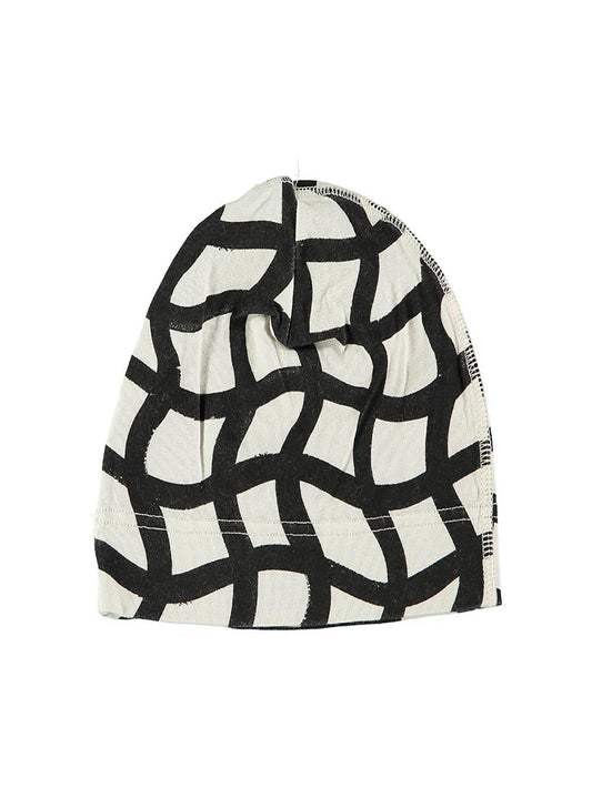 WHITE HAT WITH BLACK GRID PRINT