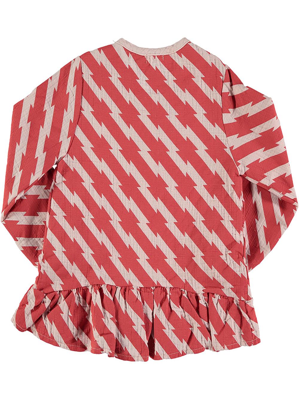 PINK RUFFLED SHIRT WITH RED STRIPES PRINT