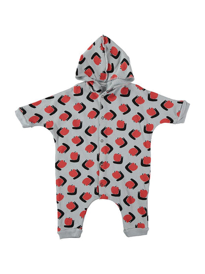 GRAY APPLE SNAIL PRINT HOODED JUMPSUIT