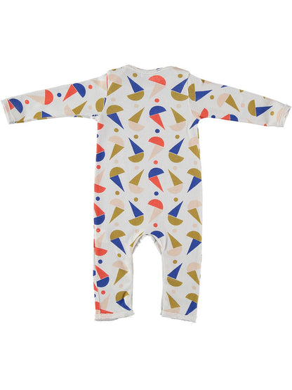 WHITE SUNS BOAT PRINT BABY OVERALL