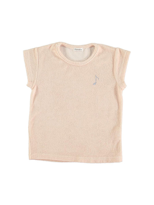 PINK NOTE EMBROIDERED TERRY T-SHIRT