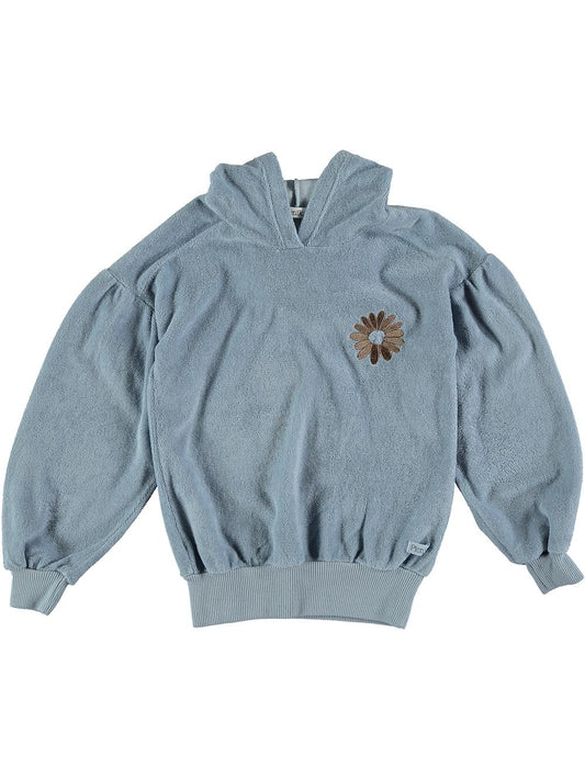 BLUE FLOWER EMBROIDERY TERRY HOODIE