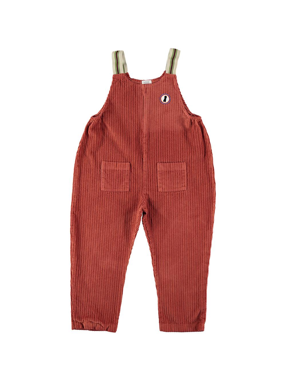 EMBROIDERED CORDUROY SUSPENDED JUMPSUIT WITH BOILER LOCK