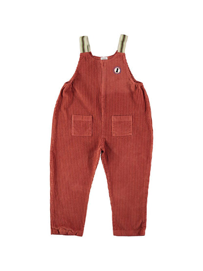 EMBROIDERED CORDUROY SUSPENDED JUMPSUIT WITH BOILER LOCK