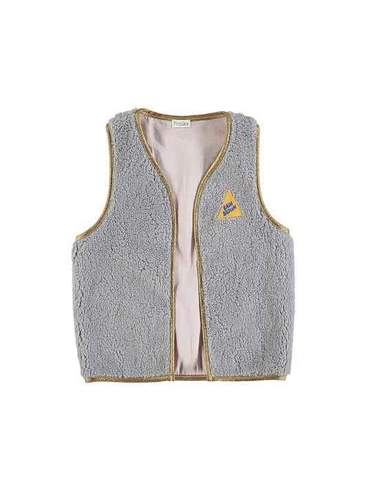 GRAY LEATHER VEST WITH TRIANGLE EMBROIDERY