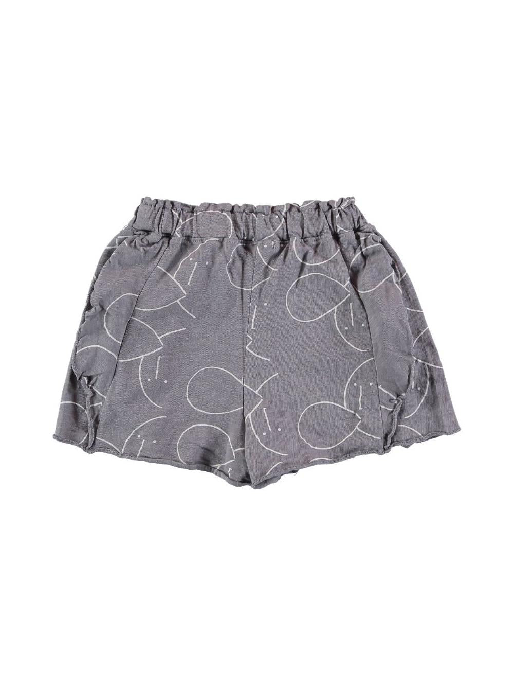 GRAY FACES AND BALLOONS PRINTED RUFFLED SHORTS