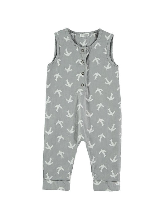 LONG JUMPSUIT WITH GRAY BIRD PRINT