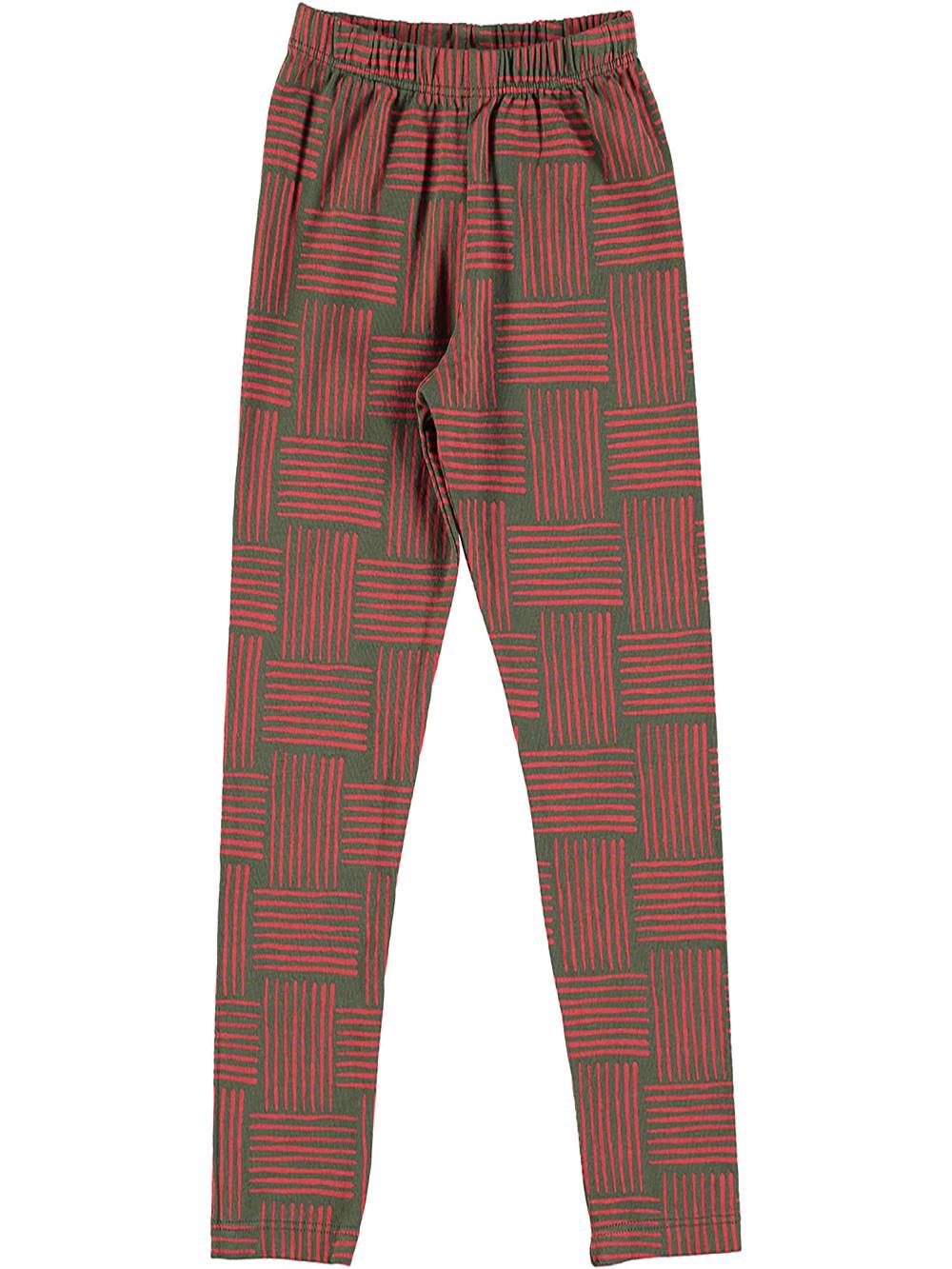 KHAKI GREEN TIGHTS WITH RED LINES PRINT