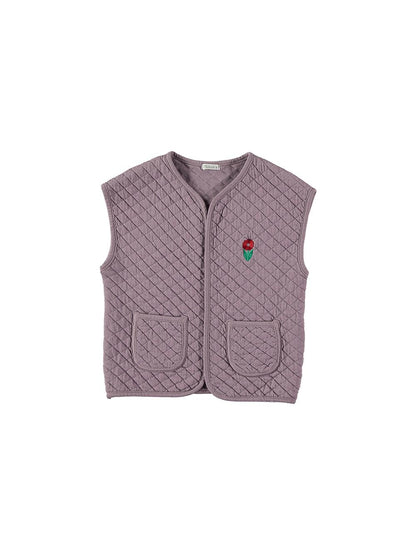 LILAC QUILTED VEST WITH FLOWER EMBROIDERY