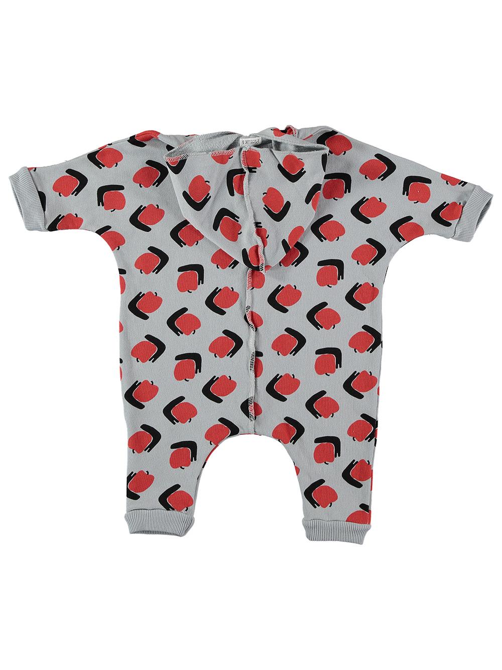 GRAY APPLE SNAIL PRINT HOODED JUMPSUIT