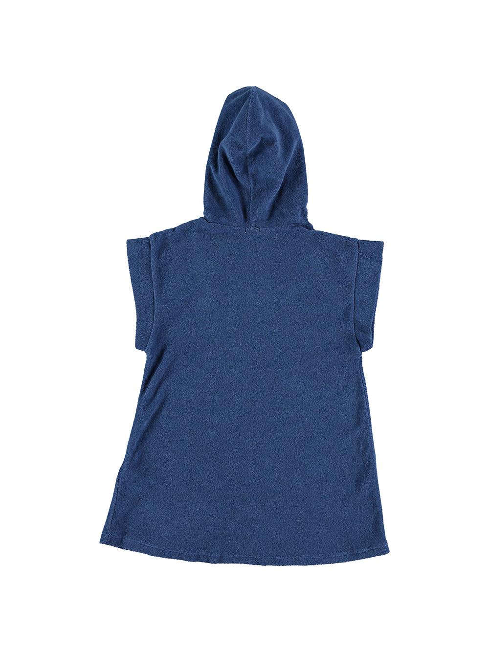 NAVY BLUE BUTTERFLY EMBROIDERED TERRY HOODED DRESS