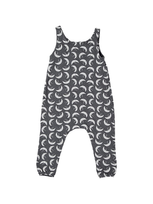 DARK GRAY SWING MOON PRINT SUSPENDED JUMPSUIT