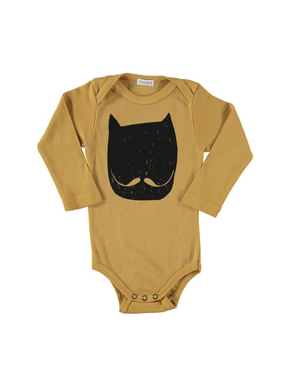 YELLOW MUSTACHE CAT LONG SLEEVE BODYSUIT