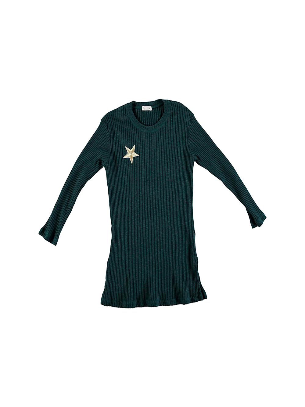 DARK GREEN T-SHIRT DRESS WITH STAR EMBROIDERY