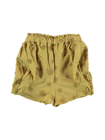 YELLOW STAR PRINTED RUFFLED SHORTS