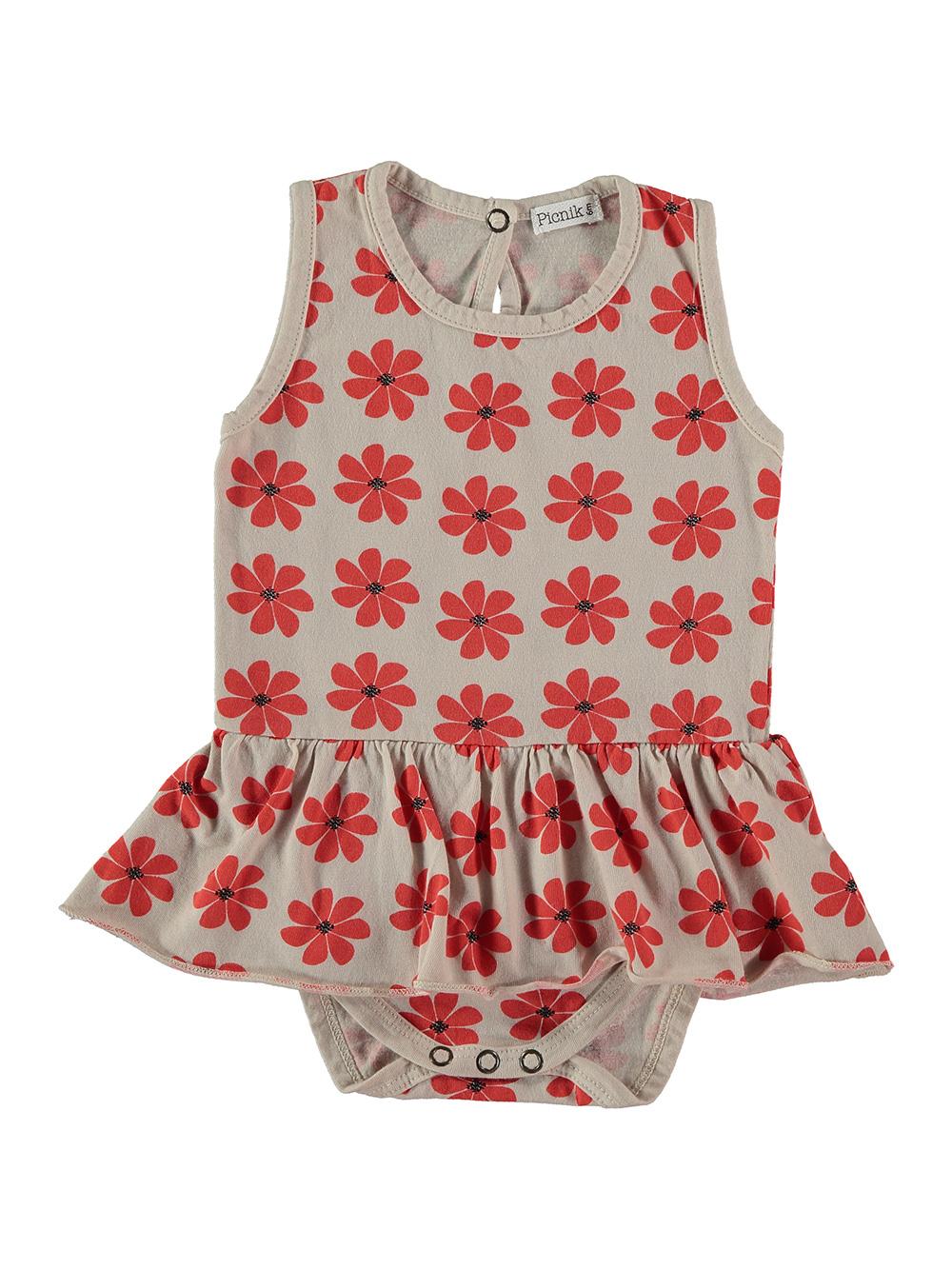 RED FLOWER PRINT STONE SKIRT BODYSUIT