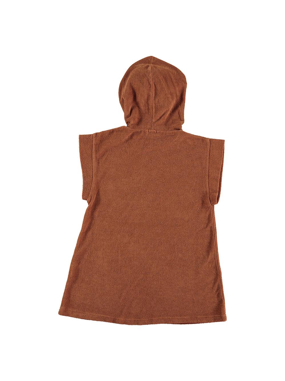 HOODED DRESS IN BROWN NOTE EMBROIDERED TERRY