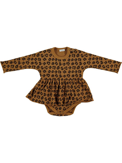 BODY VESTIDO MANGA LARGA CAMEL ESTAMPADO ANIMAL PRINT