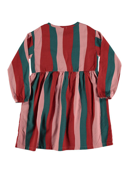 LONG SLEEVE STRIPED DRESS IN GREEN RED AND PINK COLORS