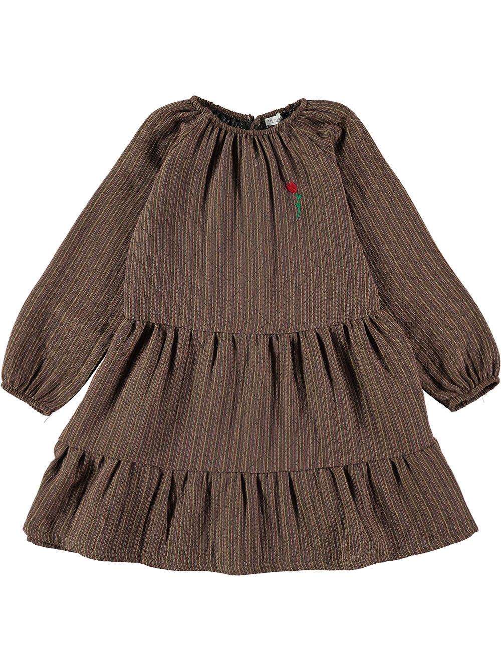 BROWN TULIP EMBROIDERY RUFFLED STRIPED DRESS