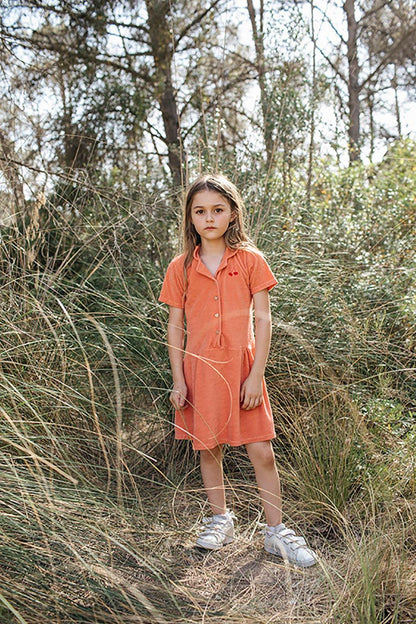 SALMON CHERRY EMBROIDERY TERRY DRESS
