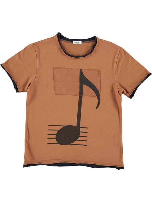 BROWN NOTE AND PENTAGRAM CONTRAST NECK T-SHIRT