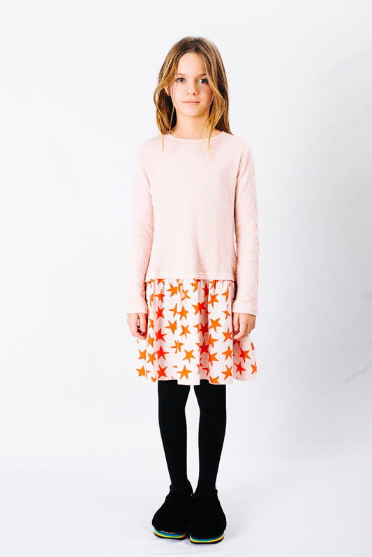 PINK STAR PRINTED COMBINED DRESS