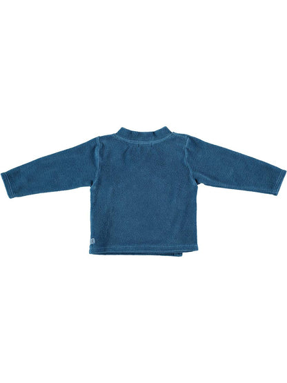 BLUE CURIOUSER EMBROIDERED CROSS VELVET SWEATER