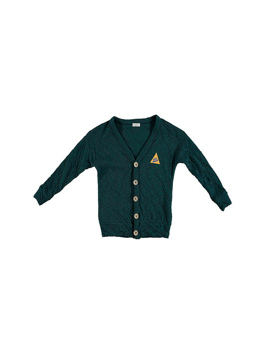 DARK GREEN CARDIGAN WITH TRIANGLE EMBROIDERY