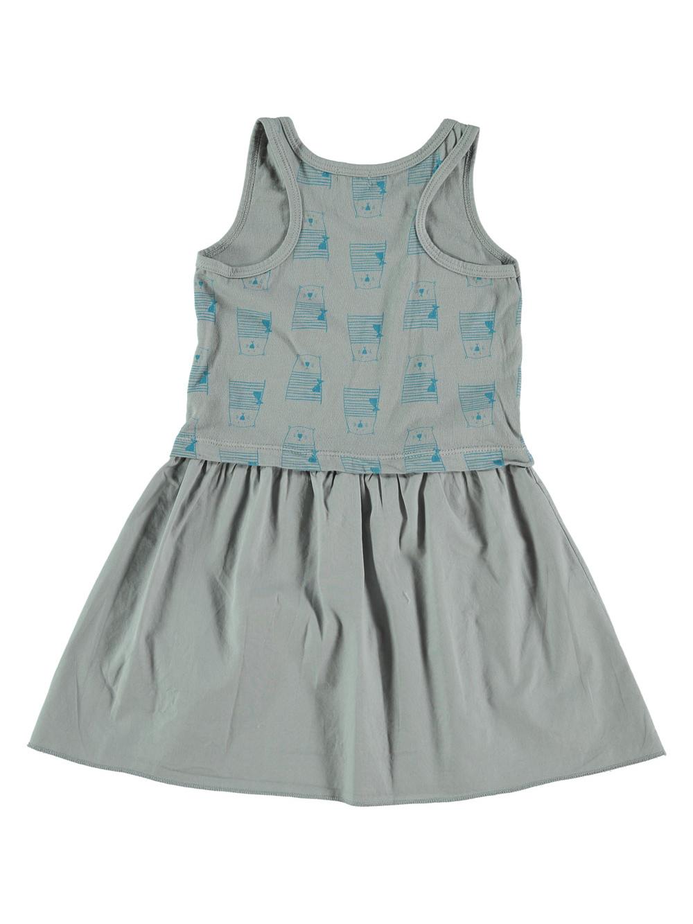 GRAY CATS AND FISH PRINTED STRAPS DRESS