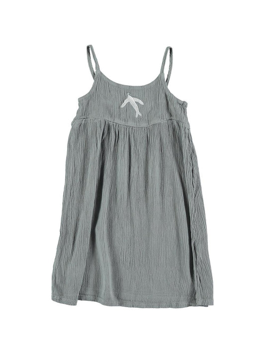 VESTIDO TIRANTES BORDADO PÁJARO GRIS