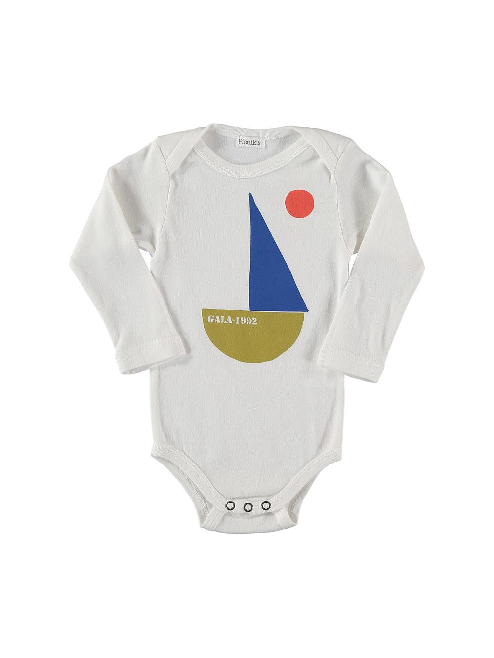 BOAT AND SUN WHITE LONG SLEEVE BODYSUIT