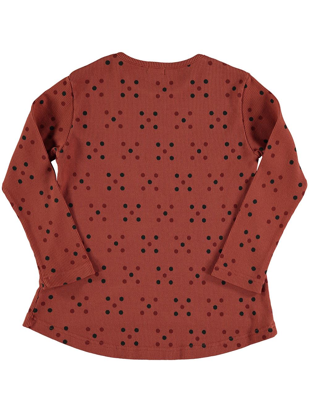 RED LONG SLEEVE T-SHIRT WITH COLORFUL DOTS PRINT